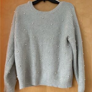 Design History Light Gray Sweater with Pearl Details